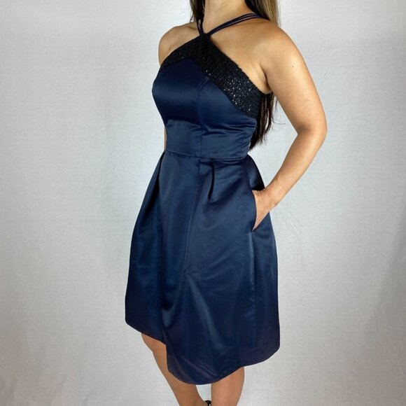 Theia Navy Blue Strappy Halter Dress $595 - Picture 5 of 7